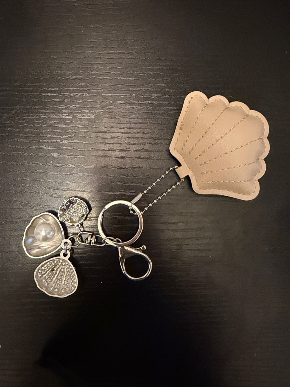 Inspired Shell Charm Key Holder Keychain in Beige and Silver